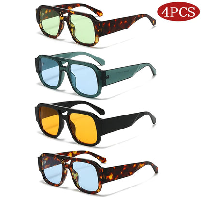 Protective Glasses 1/4 Sets Large Frame Double Bridges Square Sun Glasses Women Candy Color Men Eyeglasses Outdoor Sports Shades