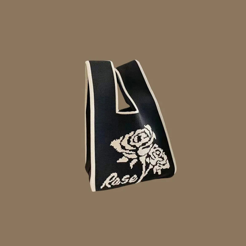 Fashion Handmade Knit Handbags Women Mini Knot Wrist Bag Korean Casual Tote Bag Reusable Shopping Bags