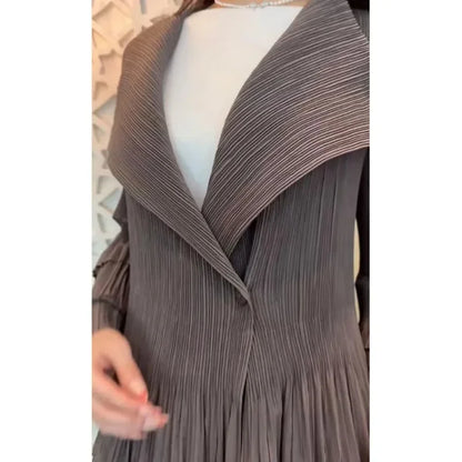 YUDX Miyake Pleated Spliced Ruffles Trench Coat Women Lapel Full Flare Sleeve Single Button Solid Color New 2025 Outwear Tops