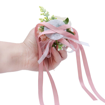 Girls Bridesmaid Wrist Flowers Groom Boutonnier Suit Corsage Pins Artificial Silk Rose Fabric Hand Flowers Wedding Accessories