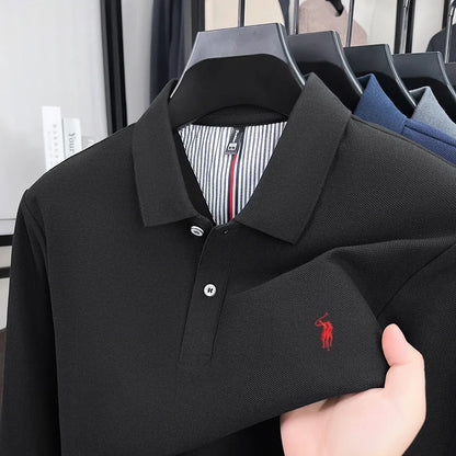 100% pure cotton autumn and winter men's fashion sports brand embroidered pony long sleeved POLO shirt business casual T-shirt
