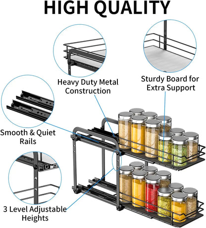 Spice Rack Organizer for Cabinet 2 Tier Pull Out Spice Racks for Inside CabinetHeight Adjustable Heavy Duty Vertical Spice Shelf
