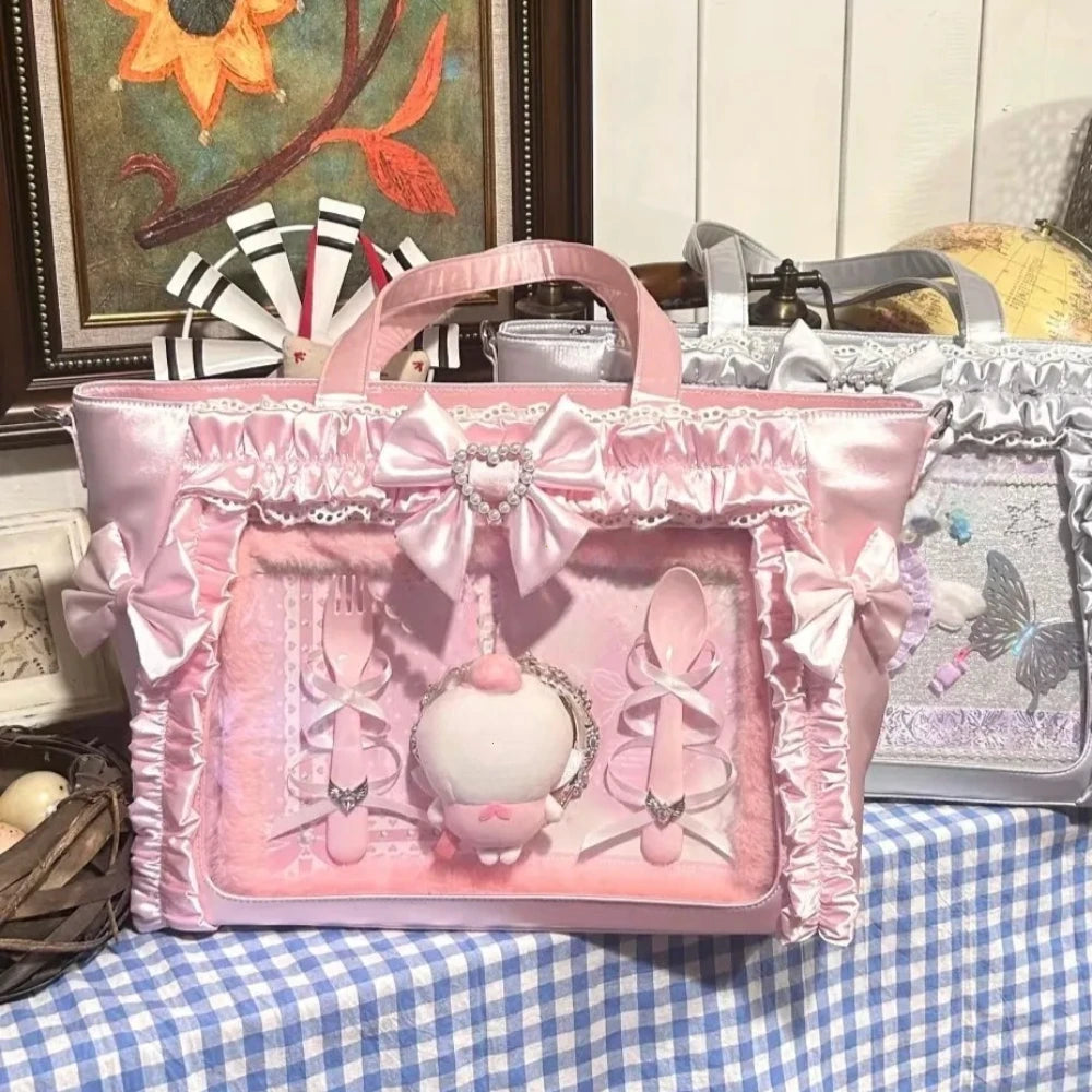 New Sweet and Cool Girl Ulzzang Ita Bag Lace Bow Ribbon JK Uniform Shoulder Bag Comic Exhibition Portable Y2K Tote Bag