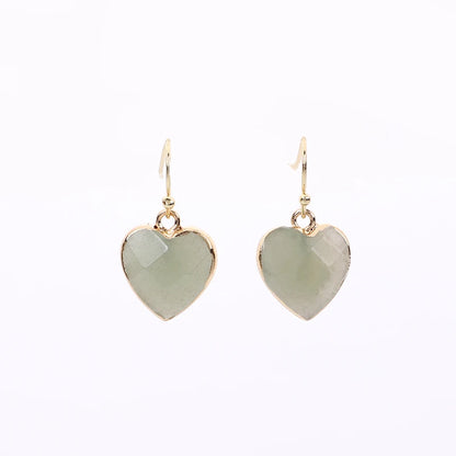 Peach Heart Earrings Natural Stone Earrings Women's Heart Gold Plated Edging Jade Earrings Gifts