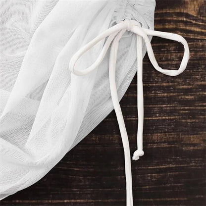 Women Beachwear Hip Skirt Translucent Sexy Swimsuit Beach Skirt Seaside Gauze Skirt Ruffled Overskirt Mesh Drawstring Cover Up