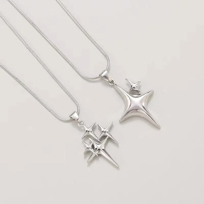 Y2K Simple Choker Necklace Four Pointed Star Necklace Adjustable Crucifix Pendant Necklace Silver Color Fashion Necklace Jewelry