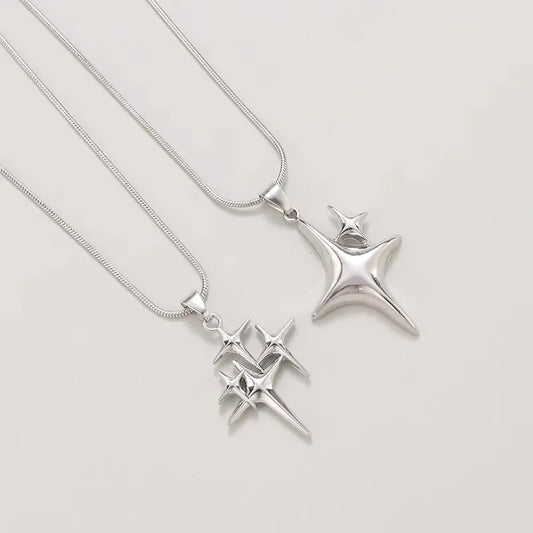 Y2K Simple Choker Necklace Four Pointed Star Necklace Adjustable Crucifix Pendant Necklace Silver Color Fashion Necklace Jewelry