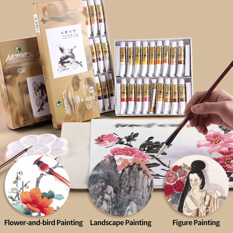 Marie's Chinese Painting Pigment 12/24/36 Colors 5ml/Tube,Watercolor Sumi Painting for Adults,Gift for Thanksgiving&Christmas