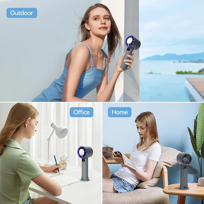 Lenovo 3000mAh Handheld Mini Fan Electric Hand Fans Ice Compress High-Speed Cooling USBRechargeable Portable LED Digital Display