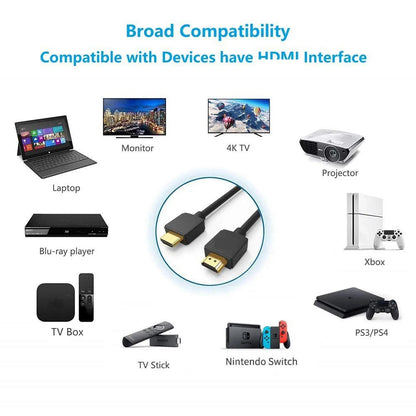 4K@60Hz For HDMI Male to Male Cable High Speed 2.0 Cable Gold-Plated Connectors Cable HDR 3D 2160P 1080P UHD TV Blu-ray Xbox PS