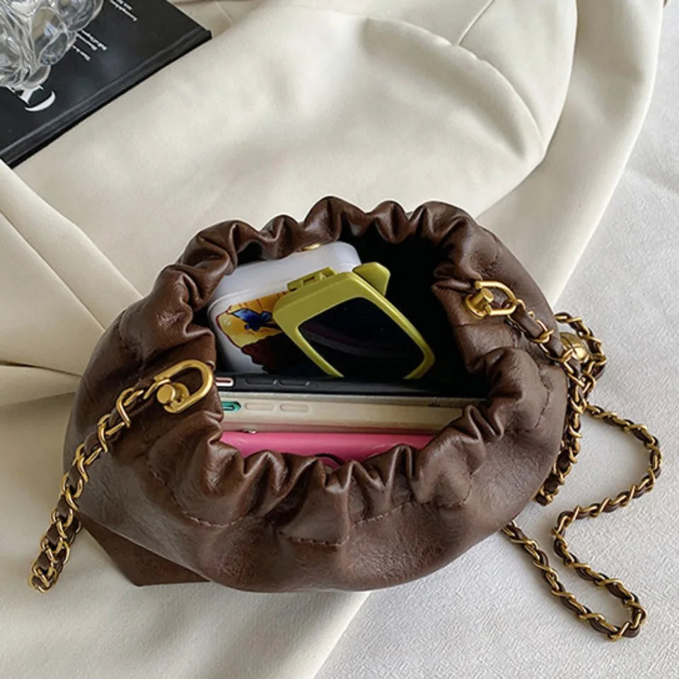 Women's chain shoulder bag PU leather crossbody bag handbag all casual pleated vagabonds bag women's fashion purse