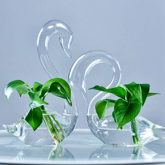 Transparent Glass Swan Shape Flower Vase Cute Glass Tabletop Vase Floral Plant Pots Terrarium Container Home Wedding Decor