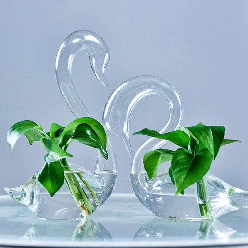 Transparent Glass Swan Shape Flower Vase Cute Glass Tabletop Vase Floral Plant Pots Terrarium Container Home Wedding Decor