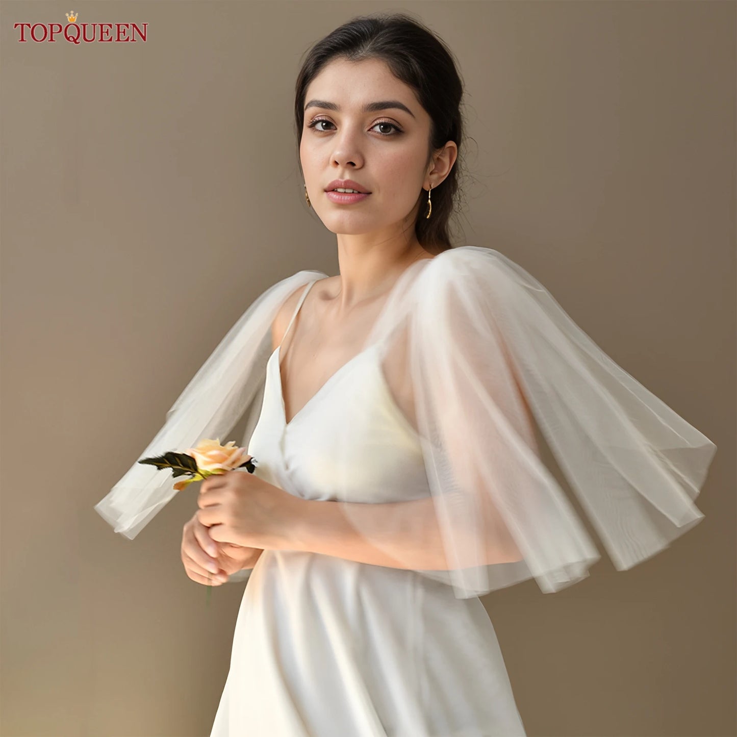 TOPQUEEN VG40 DIY Mini Shoulder Veil Wedding Veil Short Bride Jackets Bolero with Sleeves Bridesmaid Dress Decoration Evening