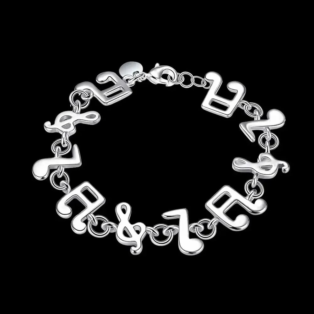 Hot Fine Musical Note Chain 925 Color Silver Bracelets for Women Wedding Party Girl Student Christmas Gifts Fashion Jewelry