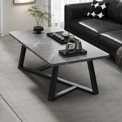 Modern Coffee Table with Marble Texture Top - Sturdy Metal Frame Easy Assembly Living Room Center Table Furniture