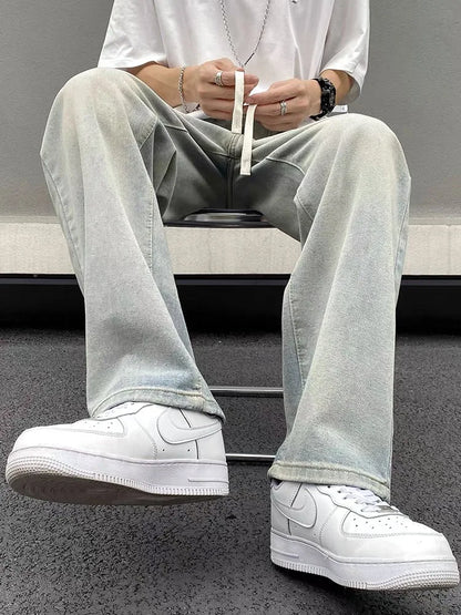 High Waist Straight Leg Dstring Elastic Waist Denim Jeans Women's Spring Autumn Slimming Drapey Lazy Sle Floor Length Pants