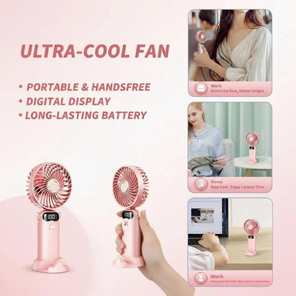 Portable Mini Fan With 6 Speeds LED USB Rechargeable Charging Small Foldable Battery Fans Handheld Desk Bedroom Indoor Outdoor