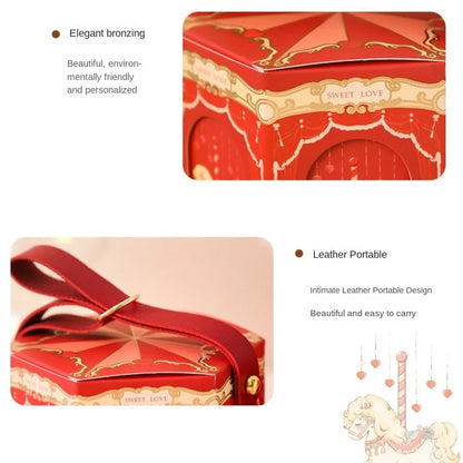 Beautiful Carousel Gift Box Leather Handle Wedding Candy Box Elegant Handheld Gift Bag Birthday Candy Tote Bag Decoration