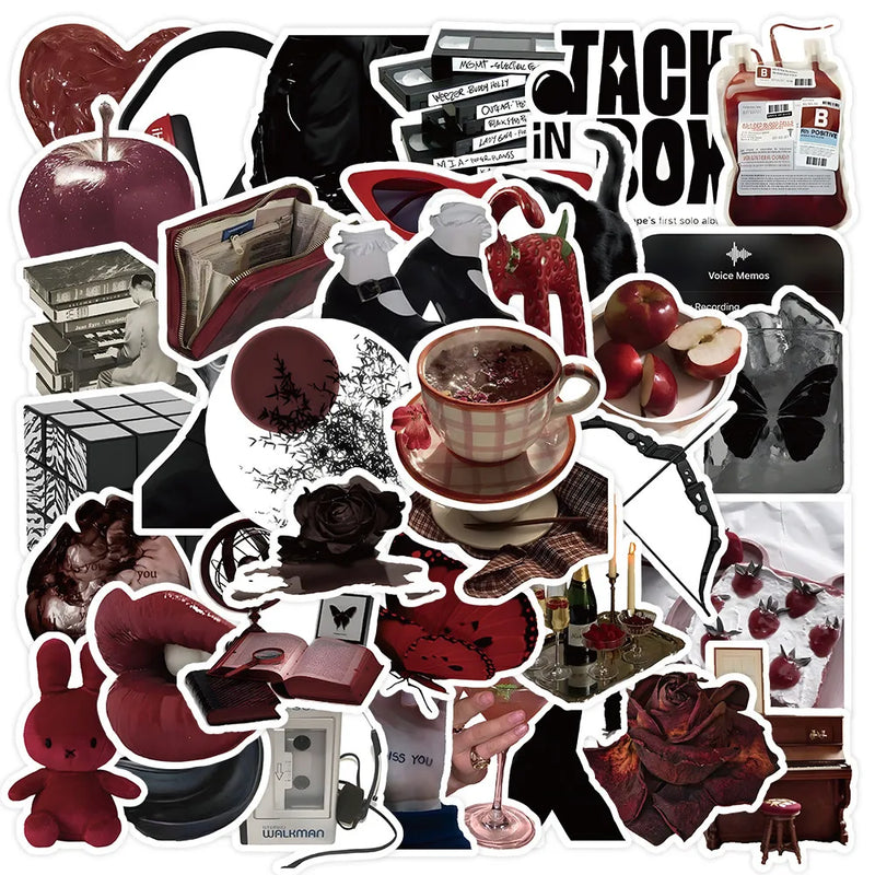 50 Pieces Red & Black Themed Stickers - Decorative Decals for Journals, Phone Cases & Laptops RecordingYourLife Store