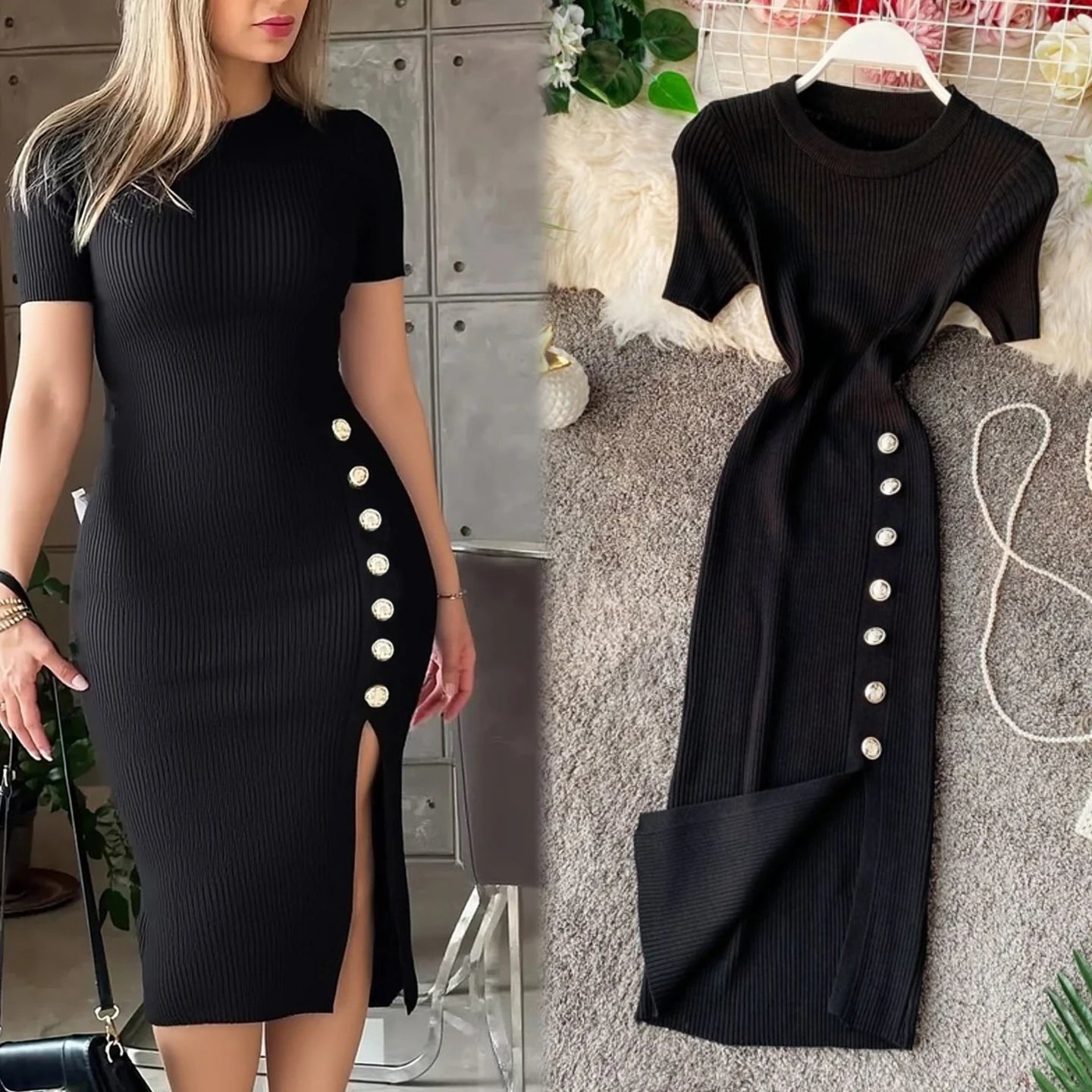 YuooMuoo  Women Dress European and American Fashion Short Sleeve Slimming Side Slit Knitted Mini Dress Streetwear Lady Outfits