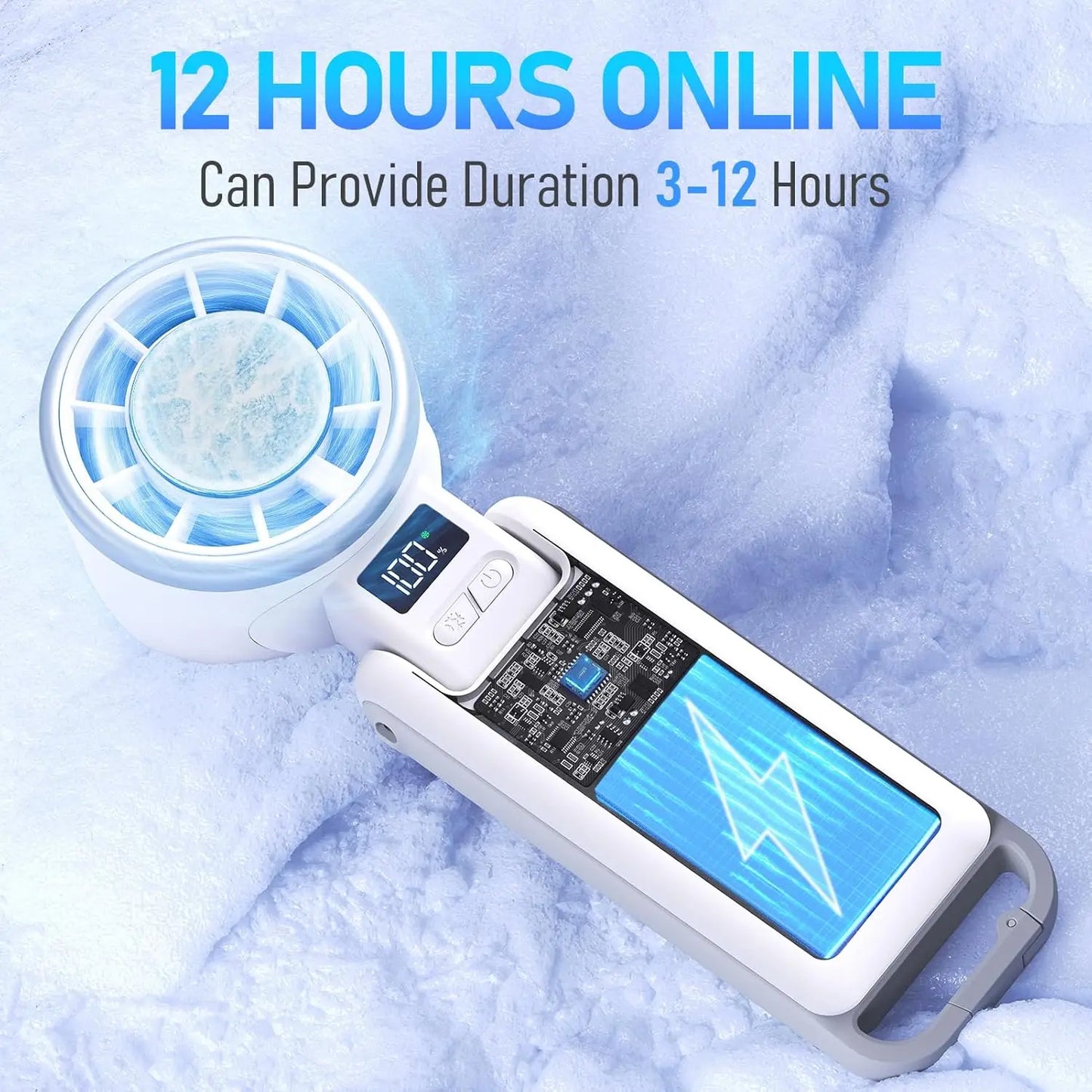 Portable Fan: 60°F Ice Cooling, Up to 12Hrs Runtime, 25550RPM Powerful Motor, 5 Speeds, Hand/Neck/Desk 3-in-1, Rechargeable