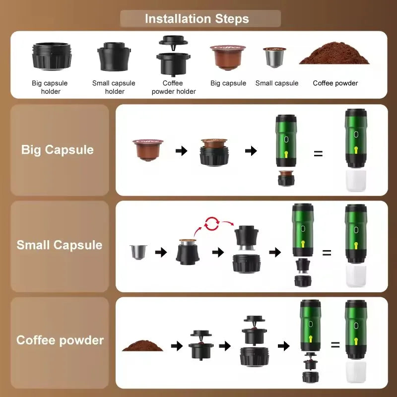 New 60ml Electric Wireless Heating Coffee Machine Fit for Coffee Capsule Powder Travel Coffee Maker for Car Home Camping Travel