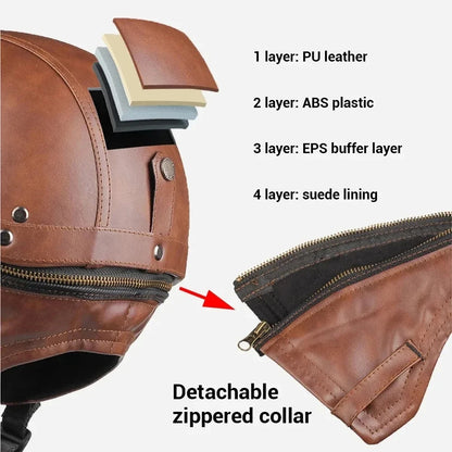 Motorcycle Helmet Retro PU Four Seasons Helmets Ride Half Scooter Helmet Moto Men Women