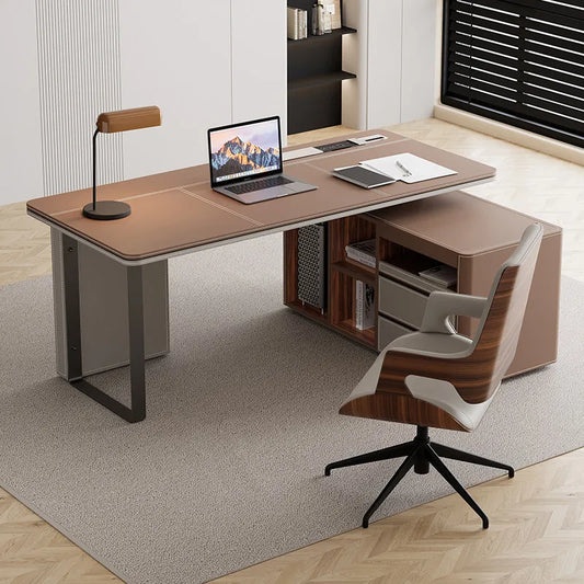 Office Desk Minimalist Design Boss Computer Desk Office Furniture Modern Simple Saddle Leather Desk Light Luxury Home Study