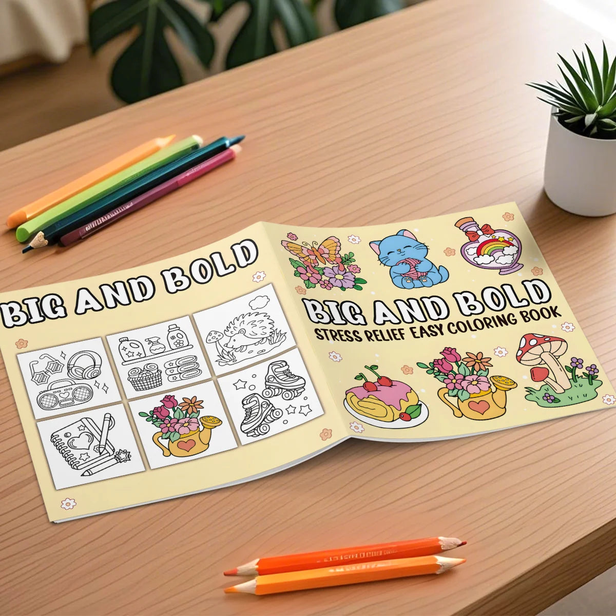 BIG AND BOLD STRESS RELIEF EASY COLORING BOOK for Adults and Teens Mixed Coloring Paper Stress Relief Emotional Relief ﻿