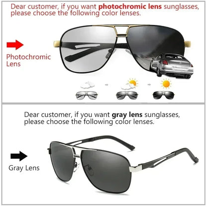 1PC Top Aluminum Magnesium Square Polarized  Photochromic Sunglasses Men Sun Glasses Safety Driving Oculos De Sol Masculino