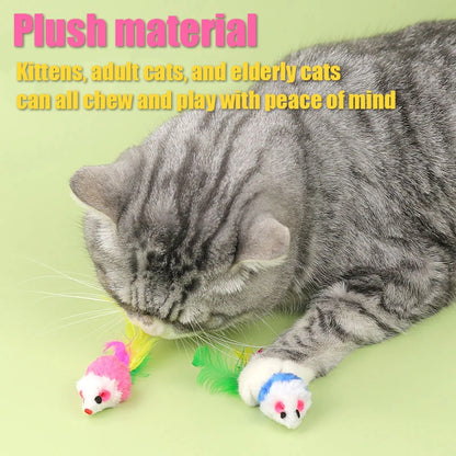 Cat Toys Sound Producing Mice Simulated Plush Colorful Feathers To Play With Cats And Mice Random Color Shipping