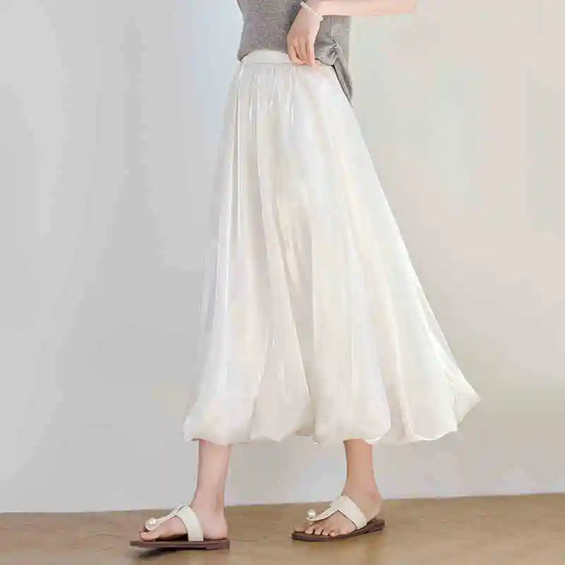 SENTUBILA Women's Pearlescent Skirts 2025 Party Evening Elegant Folds Elastic Waist A-line Tulip Skirt Female Clothing W52QG0018