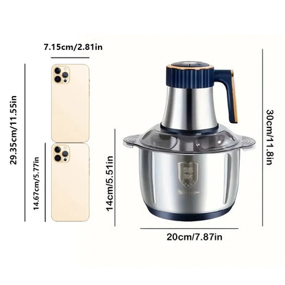 5L Stainless Steel Food Processor with 6-Blade System - Fast Meat Mincer & Vegetable Chopper, 5 Speeds（European Plug）