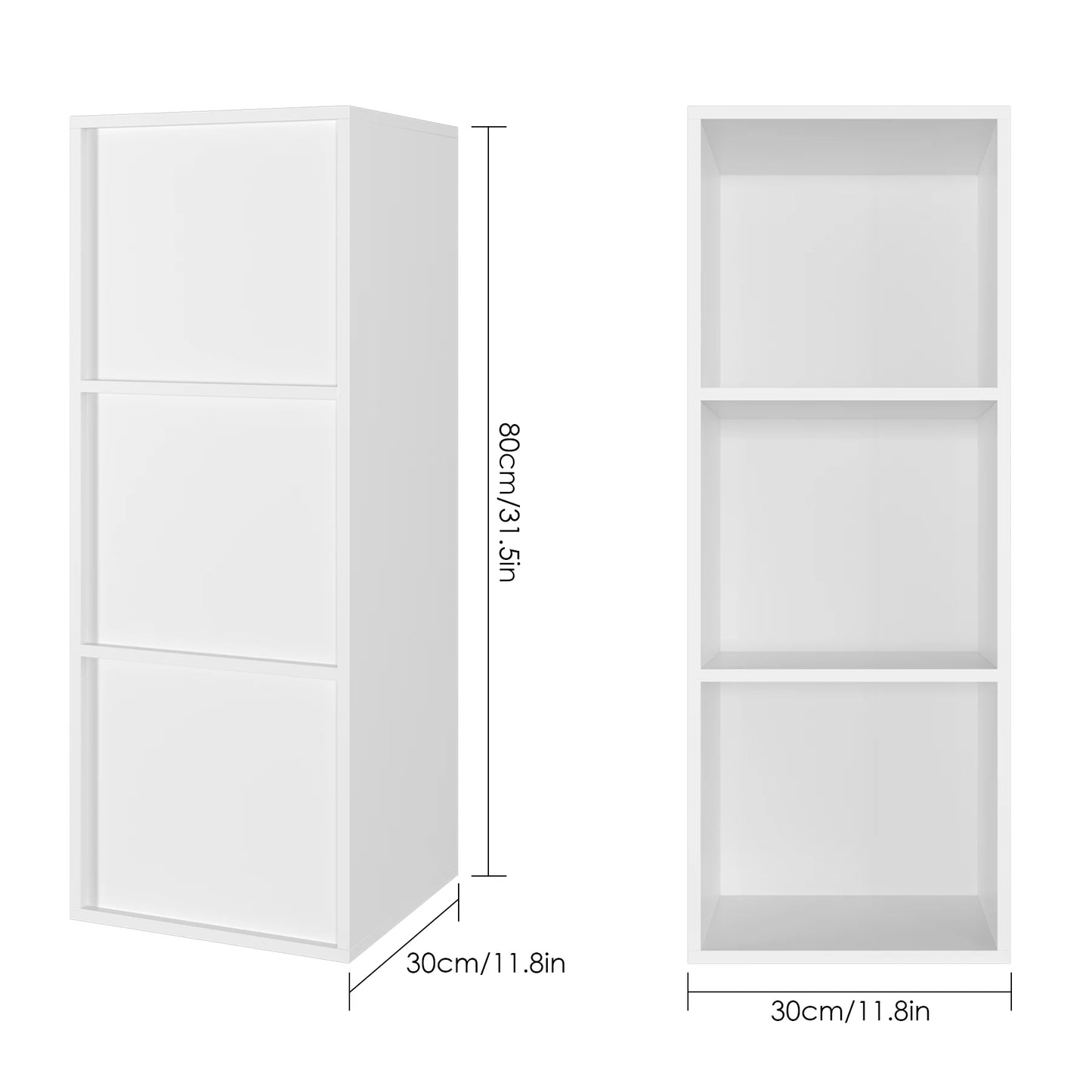 Getone Small Bookcase, White Bookshelf, 3 Cubes Storage Unit, Living Room Bookcase Wooden 30x30x80cm