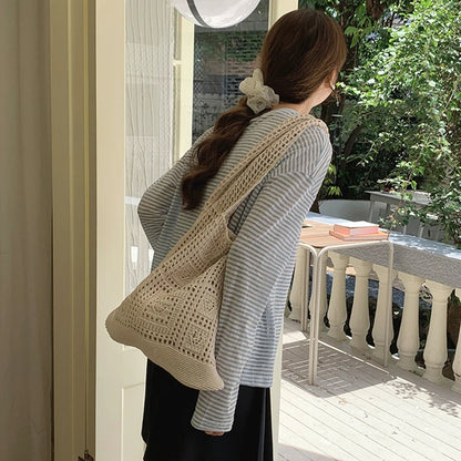 Simple Crochet Tote Bags Fashion Hollow Knitted Women's Bags Casual Female Shoulder Bags Ladies Shopping Top-Handle Bags Handbag