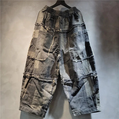 WTHT Vintage New Women's Patchwork Loose Denim Harem Pants 2025 Spring Fashion Elastic High Waist Wide Leg Jeans Female 1LS1187