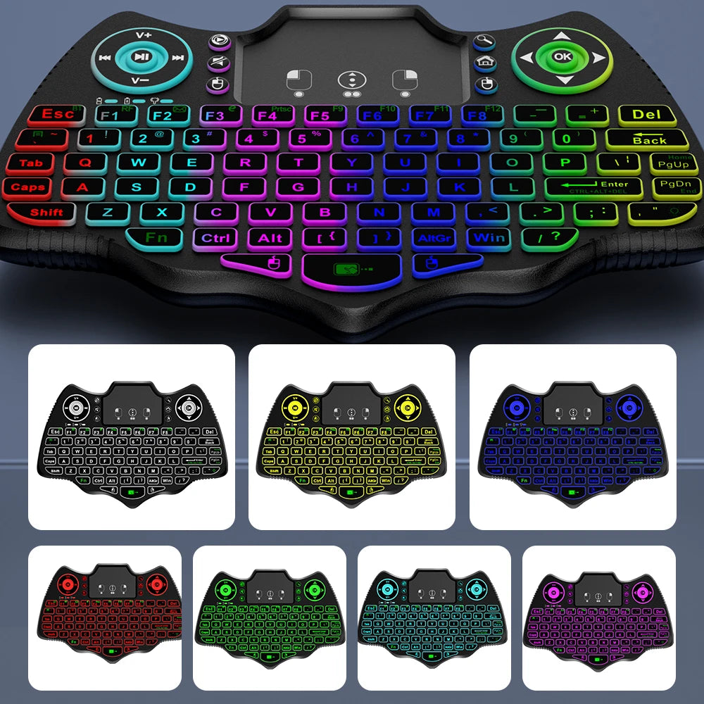 MRSVI V18 Mini Wireless Keyboard 2.4G BT Touch 7 Color Backlit French Spanish Russian Air Mouse Keyboard Gift for Android TV Box