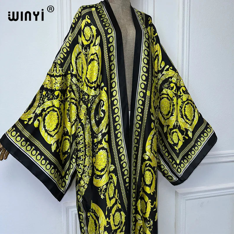 WINYI Africa boho print Kimonos african dresses for woman Cardigans beach outfits kaftan beach cover up evening dress maxi coat