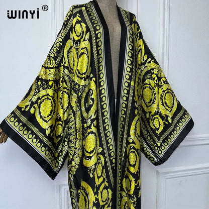 WINYI Africa boho print Kimonos african dresses for woman Cardigans beach outfits kaftan beach cover up evening dress maxi coat