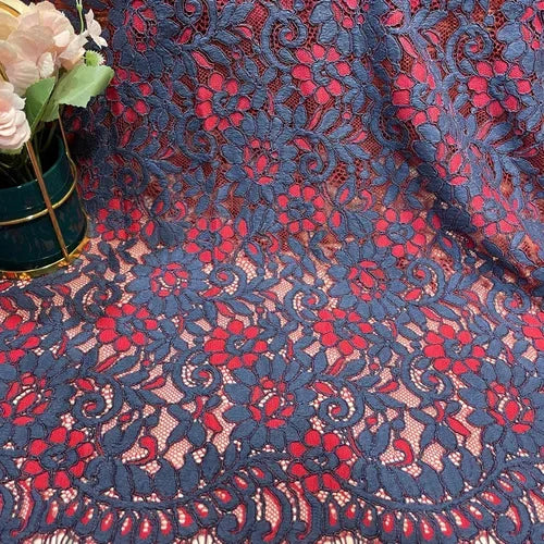 Lace Fabric By 1.5 Meters for Dresses Clothes Sewing White Blue Hollowed-out Plain Cloth Heavy Press Yarn Three-dimensional Mesh
