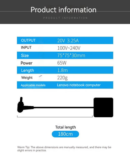 20V 3.25A 65W Laptop Ac Adapter Charger For Lenovo Yoga 710-15IKB 510-14isk 720-12IKB 520-14IKB 530-14ARR 710-14ISK 530-14IKB