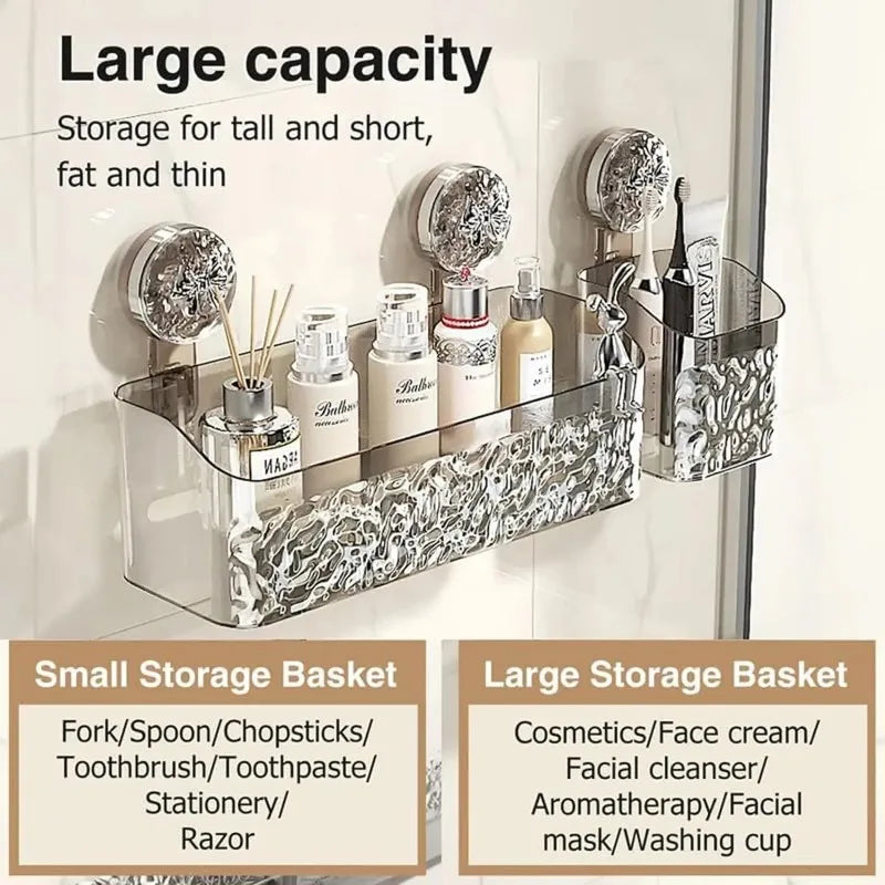 Shower Caddy Suction Cup Storage Rack Clear Acrylic Shower Shelves Glacier Water Ripples Corner Shelf For Bathroom Accessories