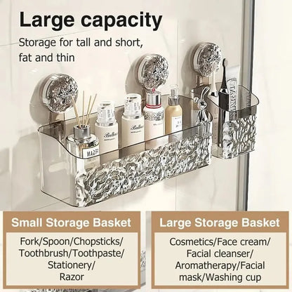 Shower Caddy Suction Cup Storage Rack Clear Acrylic Shower Shelves Glacier Water Ripples Corner Shelf For Bathroom Accessories