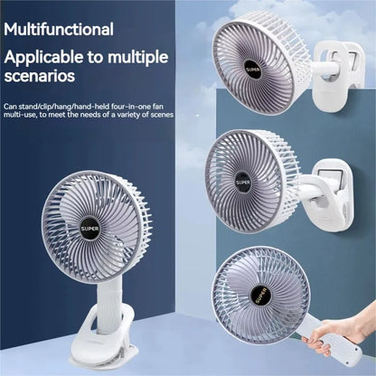 Portable 3-gears Wireless Electric Fan Hand Clip Circulator Cooling Fan for Camping Desktop Office with Detachable Base