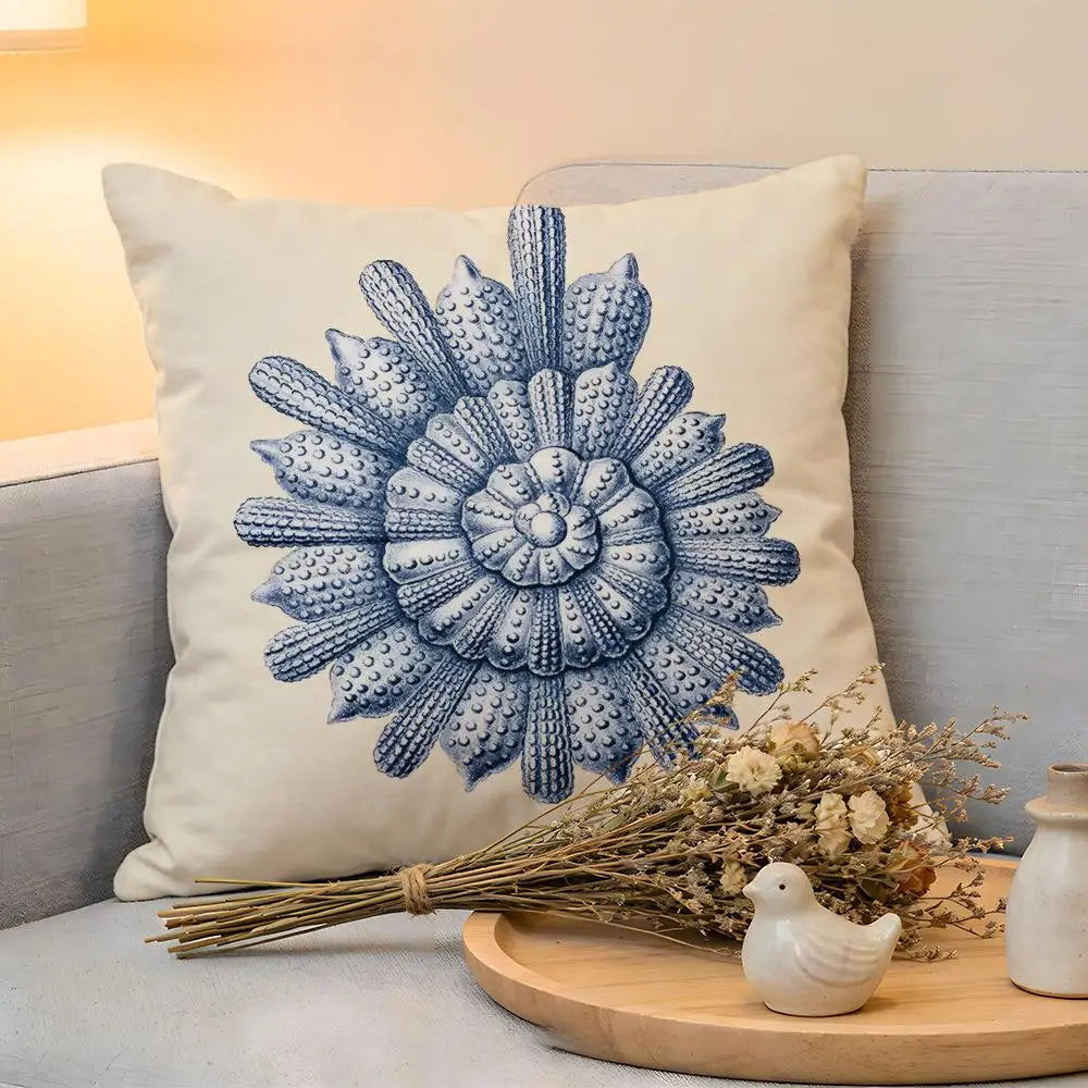 Cushion Cover  Linen  Skin-Friendly Soft Decorative Case For Sofa Home Decor Blue Sea Creature Coral Shrimp Pillow cover