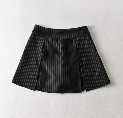Women High Waist Front Slit Mini Skirt American Vintage All-match Package Hips Pleated Skirts Side Zipper With Shorts Underwear
