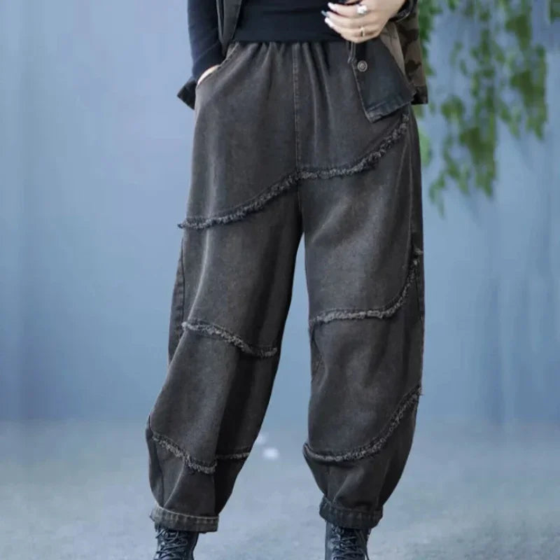 Amax luluE Spring Fashion Denim Pants Womens Vintage 2024 Classic Jeans Ladies Leisure Loose Harem Trousers Females Streetwear