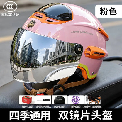 All-Season Electric Motorcycle For Men And Women, Sun Protection Riding Half Helmet, Scooter Three-Quarter Retro Safety Helmet