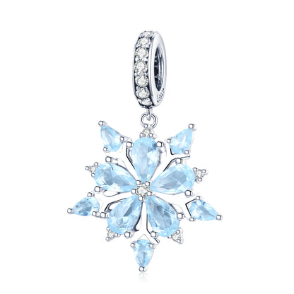 WOSTU 925 Sterling Silver Snowflake Charm Winter Snow Beads Purity Original Fit for Women Girls Necklace DIY Fine Jewelry Gift